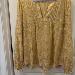 LILLY PULITZER Ivory silk with gold Starfish Pattern. Women's Top XL.